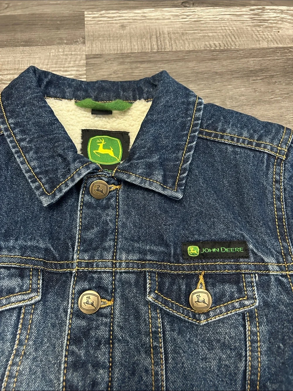 John Deere Blue Denim Kids' Trucker Jacket with Green Logo Accents